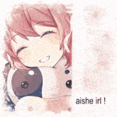 a picture of a girl with blue eyes and the words aishe irl on the bottom