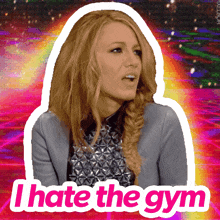 a sticker of a woman with the words i hate the gym