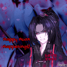 a picture of a cartoon character with the words happy huan happenings on it