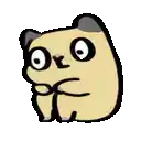 a cartoon pug dog with big eyes is sitting down and looking at the camera on a white background .