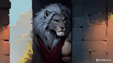 a painting of a lion with kling ai 1.6 on the bottom right
