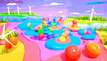 a colorful landscape with the words sands media on the top