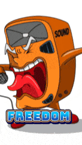 a cartoon character is singing into a microphone and says freedom