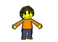 a cartoon drawing of a person with a yellow smiley face on their face