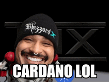 a man wearing a beanie that says blazord x