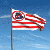 a red white and blue flag with a no smoking symbol
