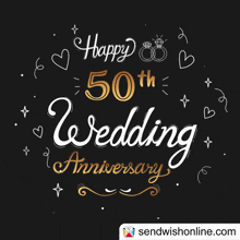 happy 50th wedding anniversary with hearts and rings