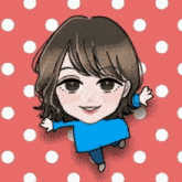 a cartoon drawing of a girl with polka dots on the background