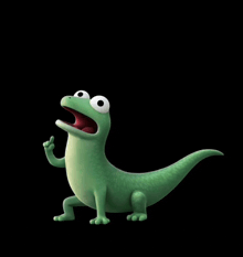 a cartoon lizard is giving the middle finger with its mouth open