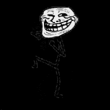 a black and white drawing of a troll face on a stick .