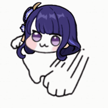 a cartoon drawing of a girl with purple hair and flowers in her hair .