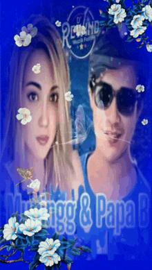 a man and a woman are surrounded by flowers and the words morning and papa