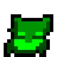 it looks like a pixel art of a green cat with a black background .