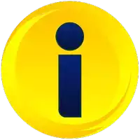 a yellow circle with a blue letter i in the center
