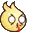 a yellow cartoon character with horns and a red tongue sticking out of its mouth .