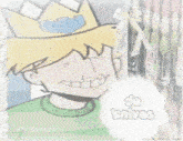 a cartoon drawing of a man with a skull on his shirt and the words de knives below him