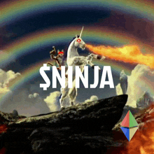 a cartoon of a ninja riding a unicorn