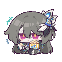 a cartoon drawing of a girl eating popcorn with a flower in her hair