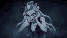 a cartoon character with white hair and a very angry face