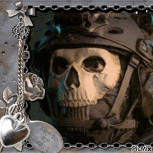 a picture of a skull wearing a helmet and a key to my heart
