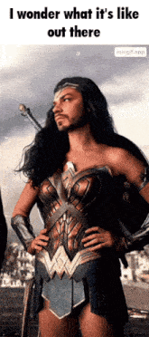 a woman in a wonder woman costume with a sword