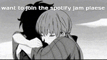 a man and a woman hugging with the words want to join the spotify jam places