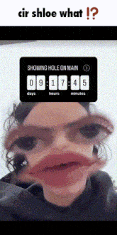 a picture of a woman 's face with the words showing hole on main above her