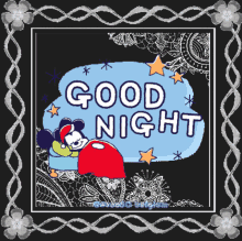 a picture of a mickey mouse with the words good night written on it