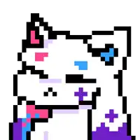 a pixel art of a unicorn with a pink , blue , and purple mane and tail .