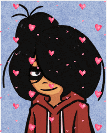 a cartoon drawing of a girl with hearts around her head
