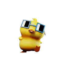 a yellow cartoon duck wearing square sunglasses