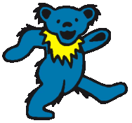 a pink teddy bear with a blue scarf around its neck is dancing