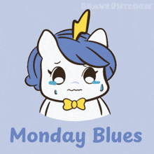 a drawing of a unicorn with the words monday blues written below it