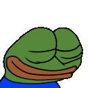 a cartoon frog with a blue shirt on is smiling with its eyes closed .
