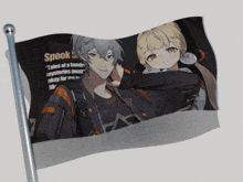 a flag with a picture of a man and a girl and the word spooks on it