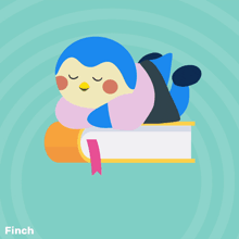 a penguin is laying on top of a book with the words ready to school finch