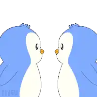 two blue penguins are facing each other with the word pengu on the bottom