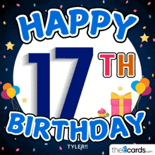 happy 17th birthday tyler with balloons and presents