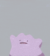 a purple cartoon character with a sad face is standing in front of a blue background .