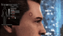 a man with a red circle on his forehead is being shown in a computer screen