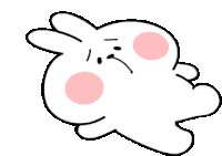 a white rabbit with pink spots on its face is laying on its back on a white background .