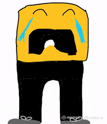 a drawing of a yellow cube with tears coming out of it 's mouth