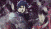 a blurry picture of a man with purple hair and a purple background