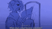 a drawing of a man looking at himself in a mirror with the words odysseus written above it