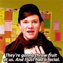 Glee Kurt Hummel GIF - Glee Kurt Hummel Theyre Gonna Throw Fruit At Us GIFs