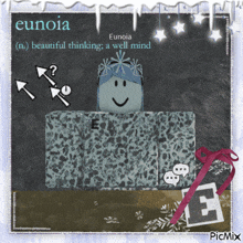 a picture of a cartoon character with the word eunoia at the top