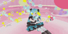 a girl in a maid outfit is holding a red balloon in her hand