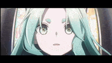 a close up of a anime girl with green hair