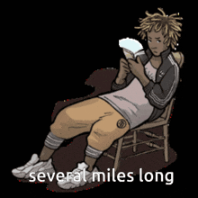 a cartoon of a person reading a book with the words several miles long below