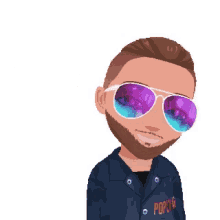 a cartoon of a man wearing sunglasses and a jacket that says popeye on it
